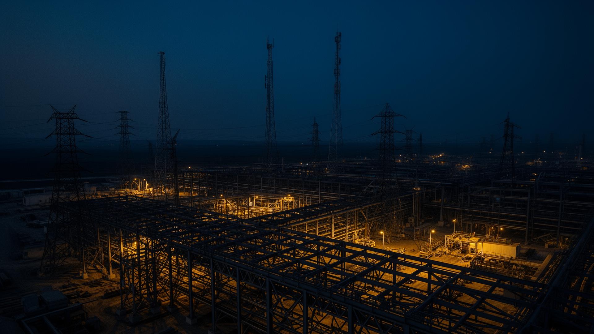 Industrial infrastructure project at twilight